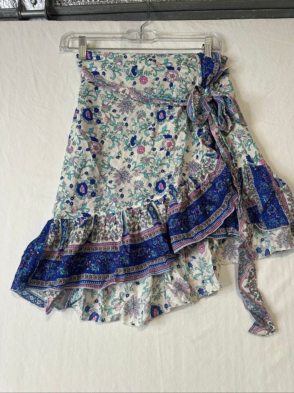 Sea Lustre Floral Wrap Skort Women XS Blue White Ruffle Tie Boho Mini Skirt
